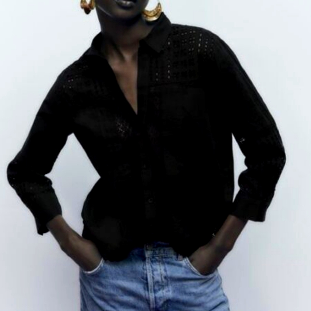 Zara openwork embroidered shirt